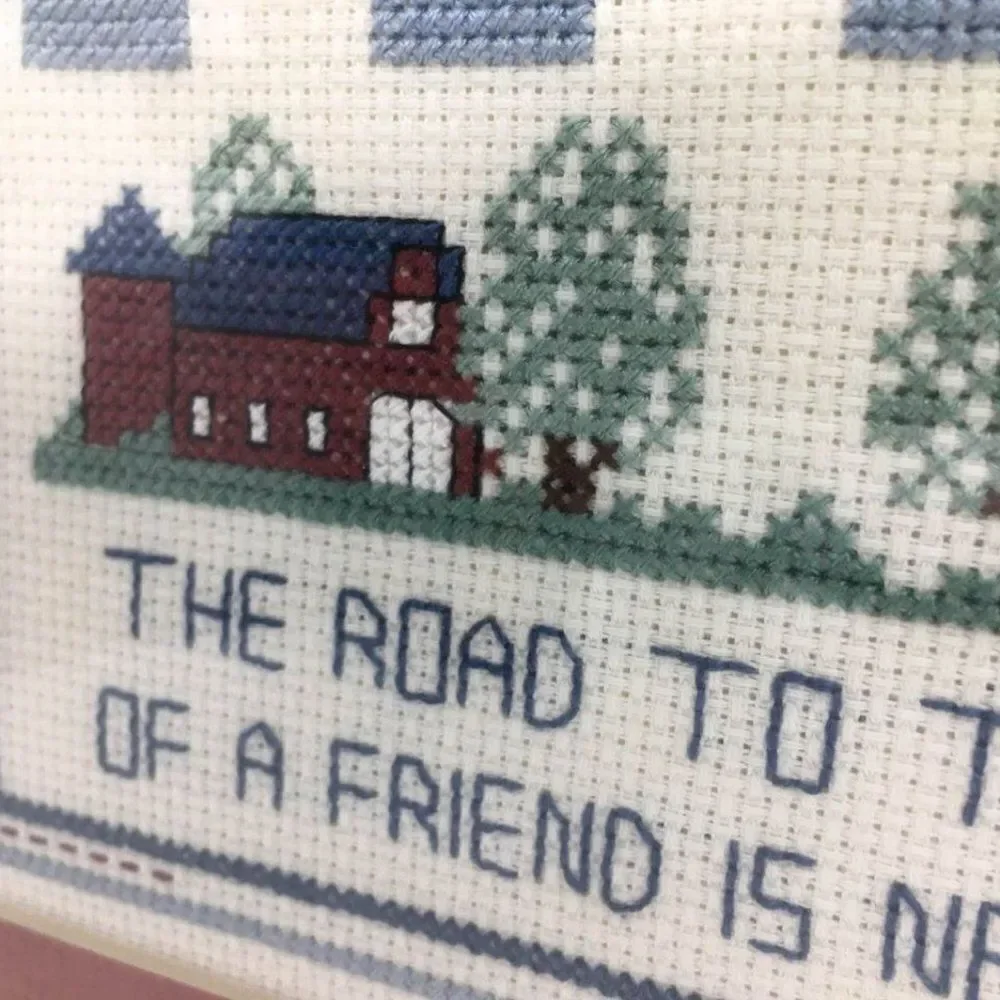 Vintage 1988 Handmade Friend Checkerboard Finished Cross Stitch Framed & Matted